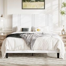 Queen Platform Bed Frame with Adjustable Headboard, Plush Velvet Upholstered, Vertical Channel Tufted