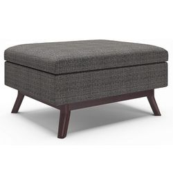 SIMPLIHOME Owen 34 Inch Wide Mid Century Modern Coffee Table Lift Top Storage Ottoman in Upholstered Ebony Tweed, For the Living Room See less