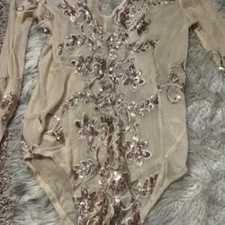 Sequin Embroidered Bodysuit Small 