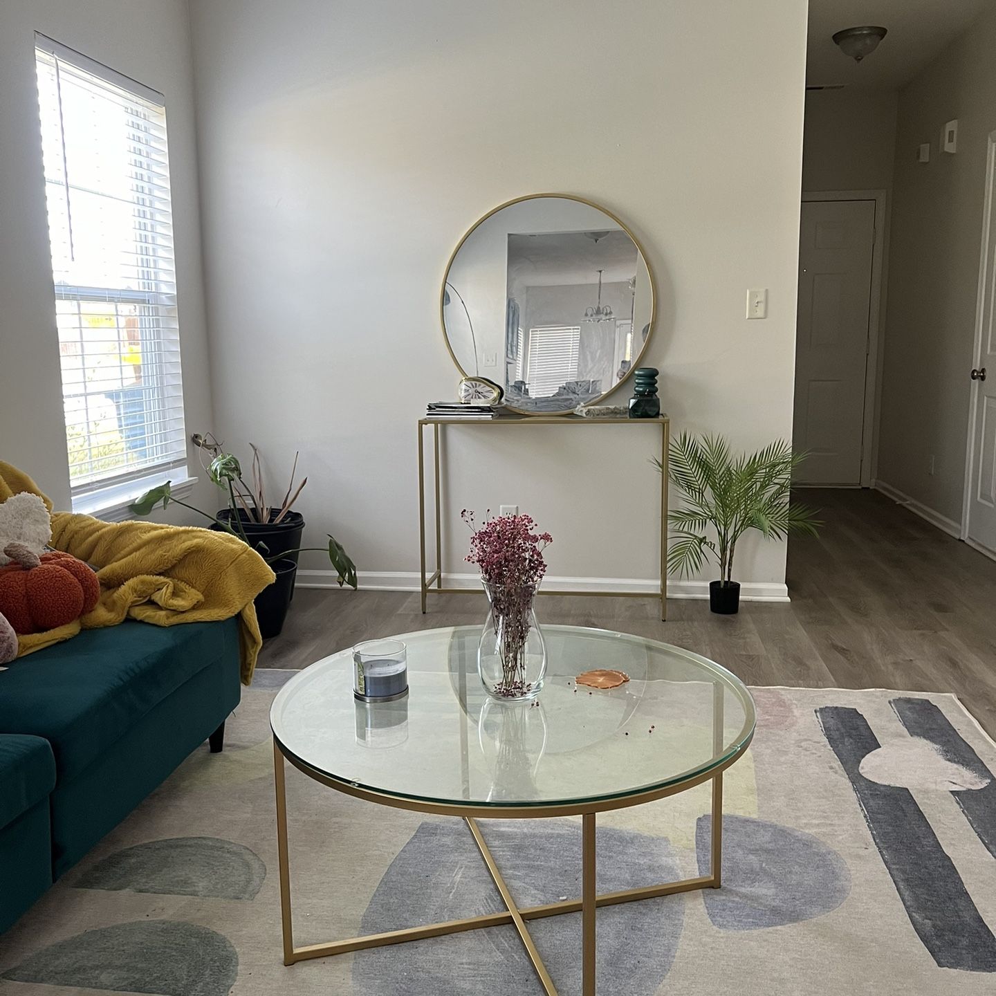 Gold Tv Stand / Console + 36 Inches Gold Mirror 