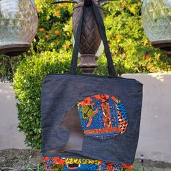 Ghanian West African Custom Denim Tote Bag 