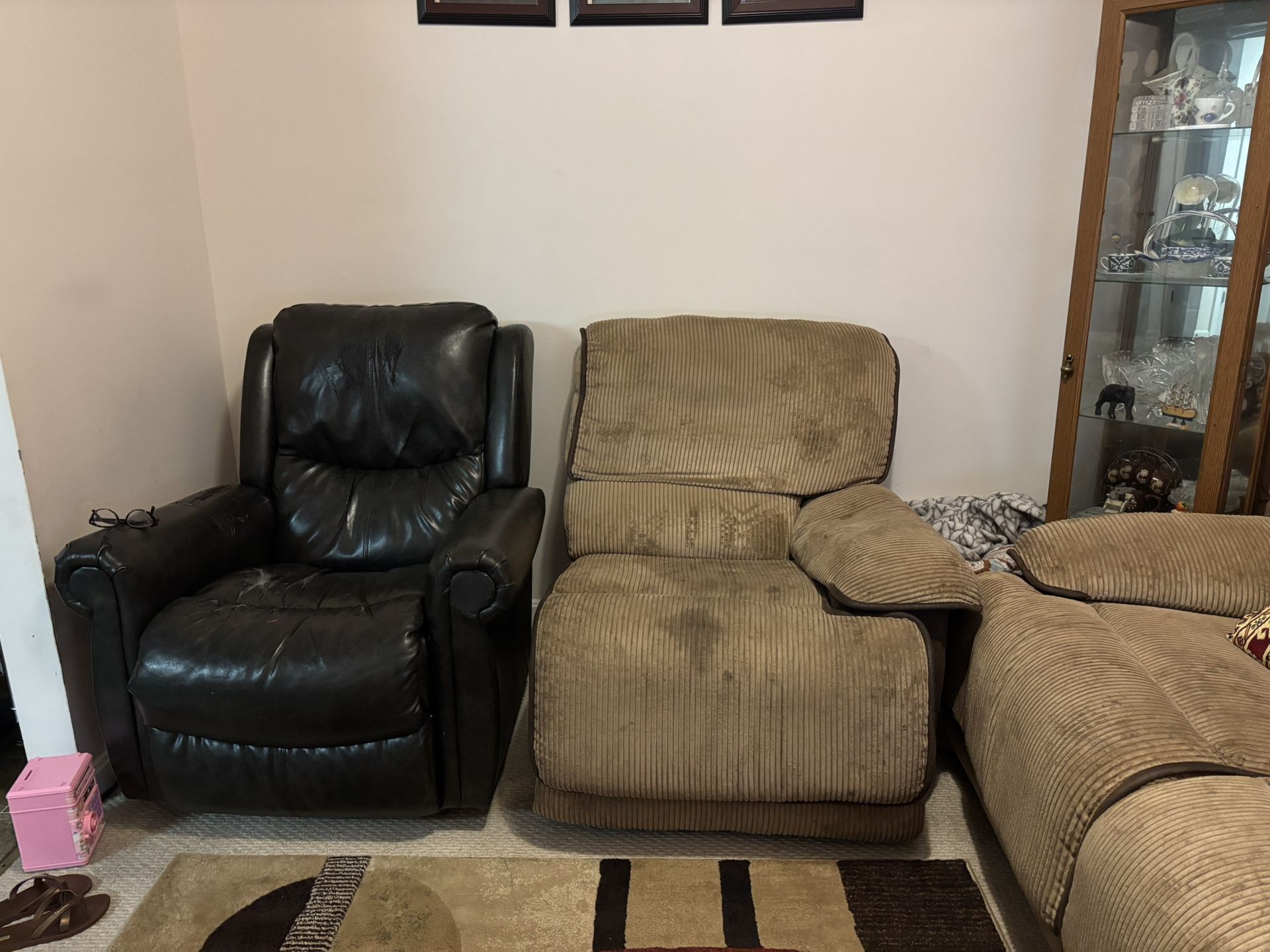 2-Piece Reclining Corduroy Sofa Set + Leather Recliner β Super Comfy!