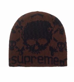 Supreme Vanson leather skull beanie Brown