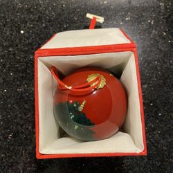 Hand Painted Hand Blown Glass Ball Red Christmas Tree Ornament w/Box—by INSIDE