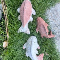 3 Handmade cement Koi Fish