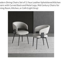 Modern Dining Chairs Set of 2, Faux Leather Upholstered Kitchen Chairs with Curved Back and Metal Legs, Mid Century Chairs for Dining Room, Kitchen, o