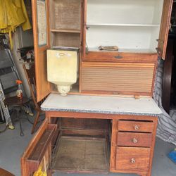 Antique Hoosier Cabinet With Flower Dispensing Cabinet Good Shape Made By Sellers