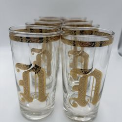 Set of 8 Vintage Gold Monogram Glasses(1)