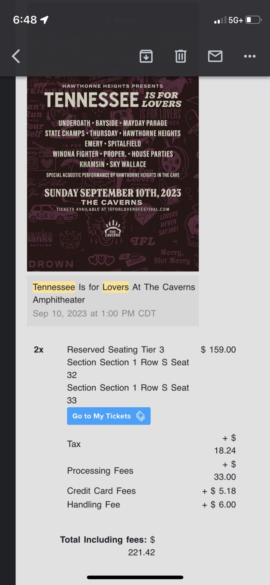 Tennessee is for Lovers concert 9/10/23 at The Caverns in Pelham, TN