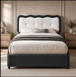 Full Size Bed Frame with Headboard,Boucle Upholstered Platform Bed,Black
Cloud Bed Frame,Anti-Collision Soft Rounded Corners, Low Profile Stable Desig