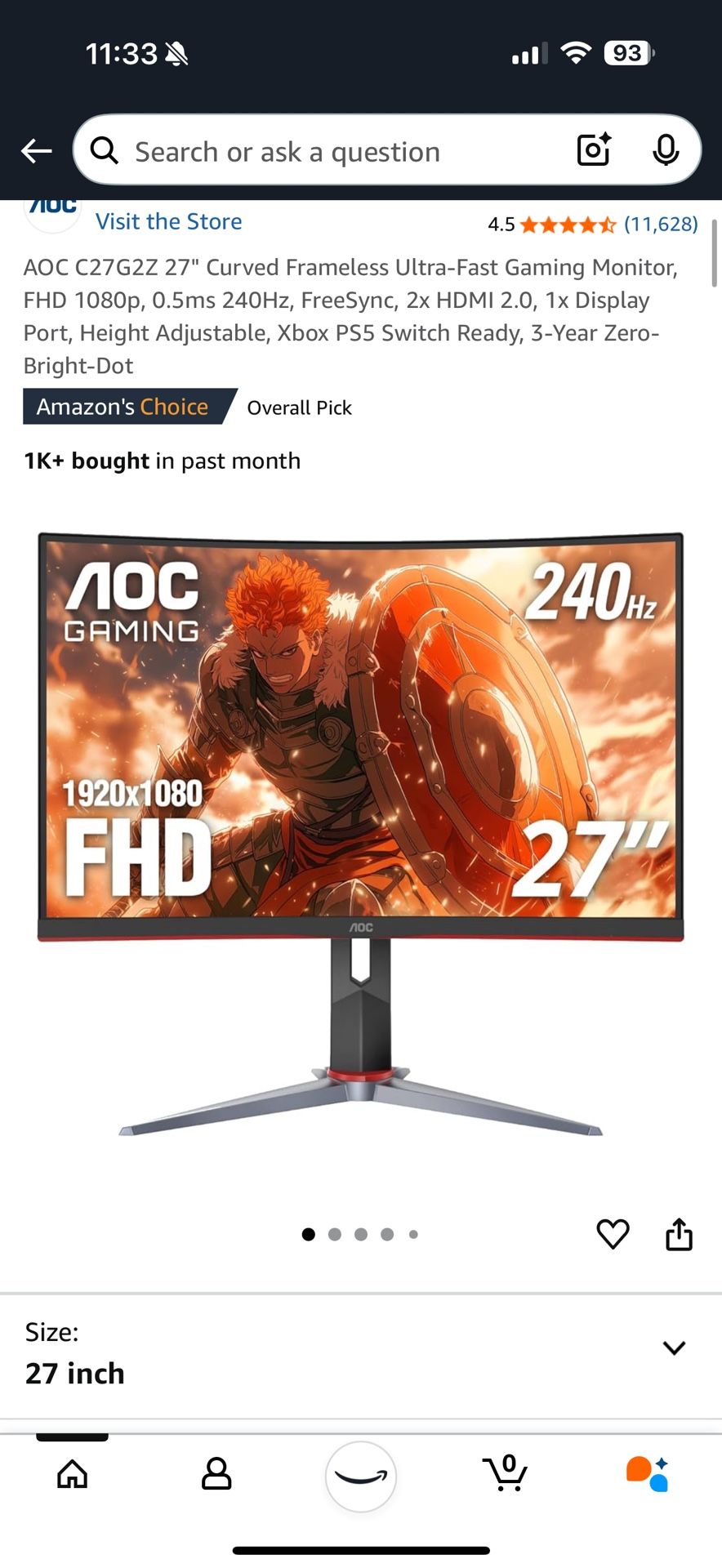Two Monitors 27” Curved AOC 240hz