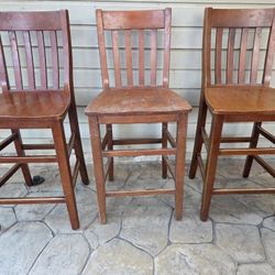 vintage solid wood oak chairs bar stools man cave counter height 