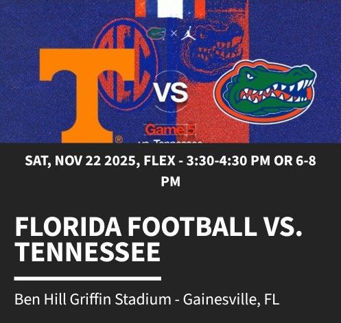 1 Ticket UF vs. TN, Nov 22nd