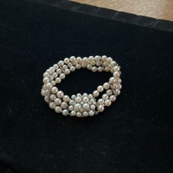 Vintage Pearl And Diamonds 14K White Gold Bracelet 
