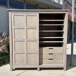 Room & Board Solid Wood Armoire Gray Dresser w/ Shelves, Delivery Available, Hutch Cabinet Closet Wardrobe CB2 Joybird 