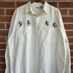 Vintage Disney Mickey Mouse Embroidered Button Shirt Size XL