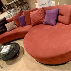 Custom Designer Red Sectional with Chaise Lounge