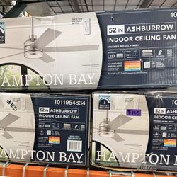 Hampton Bay Ashburrow 52 in. Indoor Brushed Nickel Ceiling Fan with Adjustable White LED Down and Upper Accent Light with Remote