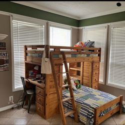Bunk bed with built in dresser and desk