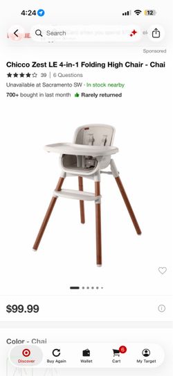 BRAND NEW Chicco Zest LE 4-in-1 Folding High Chair