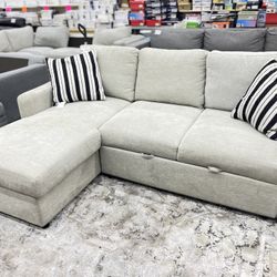 Coddle Aria Fabric Sleeper Sofa with Reversible Chaise and Storage, Beige 
