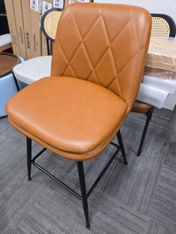 Tan Faux Leather Dining Chair with Black Metal Legs