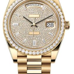 Gold Diamond Bazel Movement Men's Women's Unisex Watch Gift