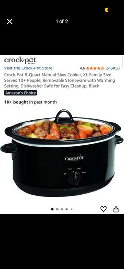 Crock-Pot 8-Quart Manual Oval Slow Cooker Black