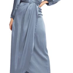 Blue Satin Wrap Dress