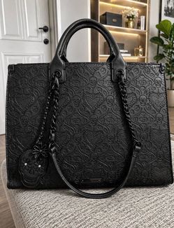Betsy Johnson Black Skull Embossed Tote Bag – Chain Strap