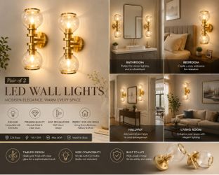 Gold Double Globe LED Wall Sconces – Pair of 2