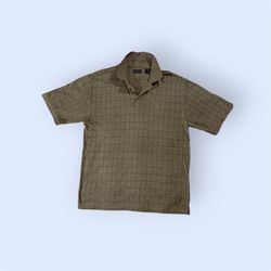 Vintage George Sage Green Windowpane Polo Medium