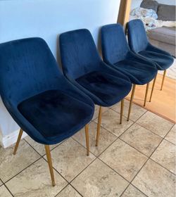 Set of 4 Blue Velvet Dining Chairs