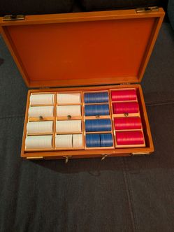 Wooden Poker Chip Set with Vintage-Style Carrying Case & Dice
