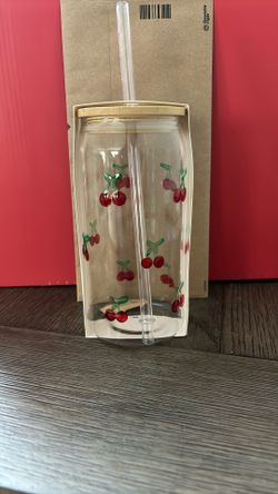 Glass Cup With Straw 