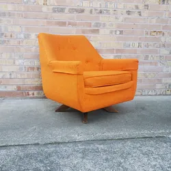 Mid Century Modern Orange Swivel Rocking Lounge Chair Vintage