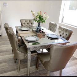 7 Pieces Dining Table Set, Rectangular Dining Table 7pc 