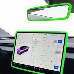 2Pcs Silicone Protector Frames Of Screen And Rear View Mirror For Tesla Model 3 2024 Highland And Mo