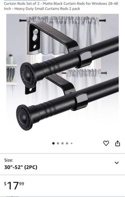 Curtain Rods Set of 2 - Matte Black Curtain Rods for Windows 28-48 Inch - Heavy Duty Small Curtains Rods 2 pack