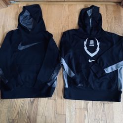 2 Nike Boys Therma Dri-Fit Football & Swoosh Hoodie Bundle , Size S , Black, Excellent
