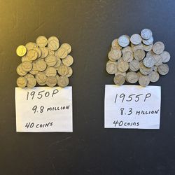 Coins – Philadelphia mint – very low Mintage – 1950P and 1955P - Total 80 coins $61