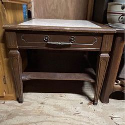 Mid Century Modern End Table W Marble Top 