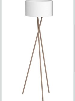 Wood Tripod Floor Lamp, Farmhouse Shelf Wooden Standing light Drum Shade for Living Room, Bedroom, Office, Footswitch,ETL Listed/Brown Wood Color, 3 C