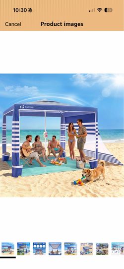 Beach Cabana,8 x 8 ft Large Pop Up Beach Canopy Tent for 6-8 People, UPF 50+ Beach Tent Sun Shelter with Sidewall, Wind Resistant Beach Shade, Reinfor