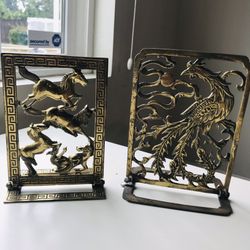 Brass Vintage Bookends Or Table Screens