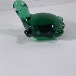 Vintage Art Glass Cute Little Green Turtle Paperweight Figurine Hand Blown Glass
