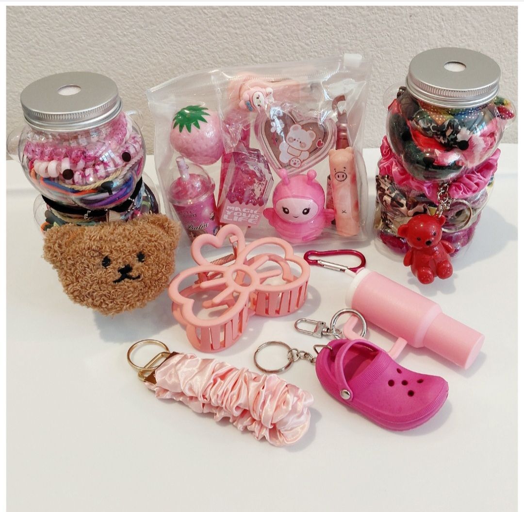 256 PCS Scrunchies Hair Ties Lippies Keychains Accessories Cute Bundle GIrl