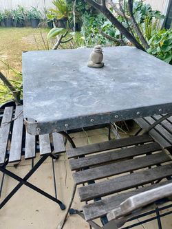 Outdoor Bistro Table + 4 Folding Chairs – Metal/Wood Patio Set
