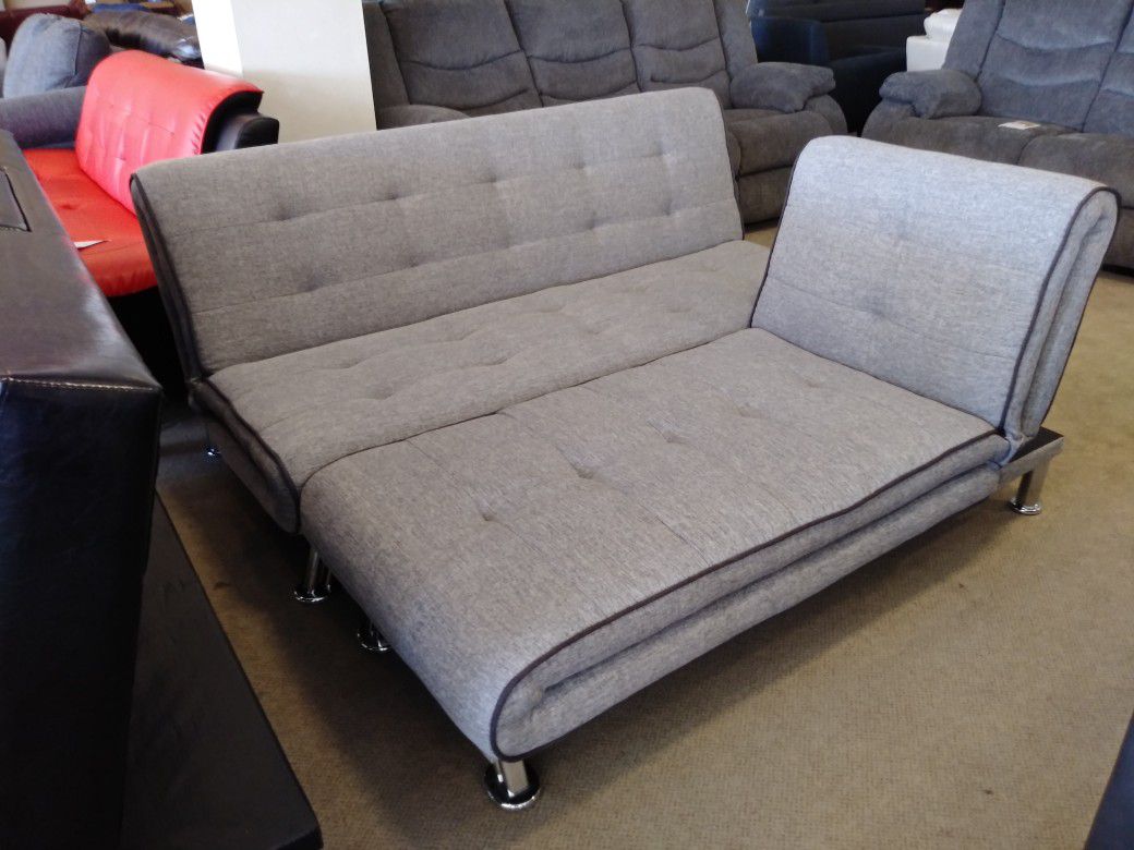 Grey Fabric Futon W/ Chaise