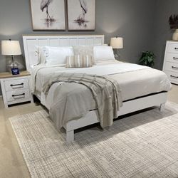 White/Warm Brown Queen Panel Bed, Dresser,Nightstand / 3-piece